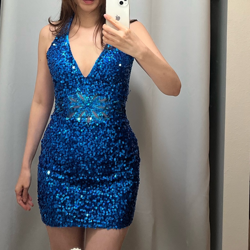 Mac Duggal Royal Blue Sequin Dress